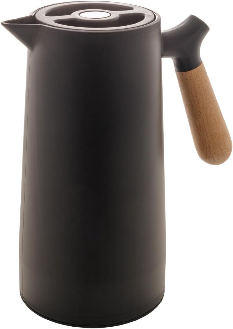 WLFF - Thermal Coffee Carafe - 34oz / 1L Insulated Plastic Exterior Carafe for Hot or Cold Drinks - Leakproof Coffee and Tea Dispenser with Wood-like Handle and Glass Liner - Black, 34floz/1L - Image 1